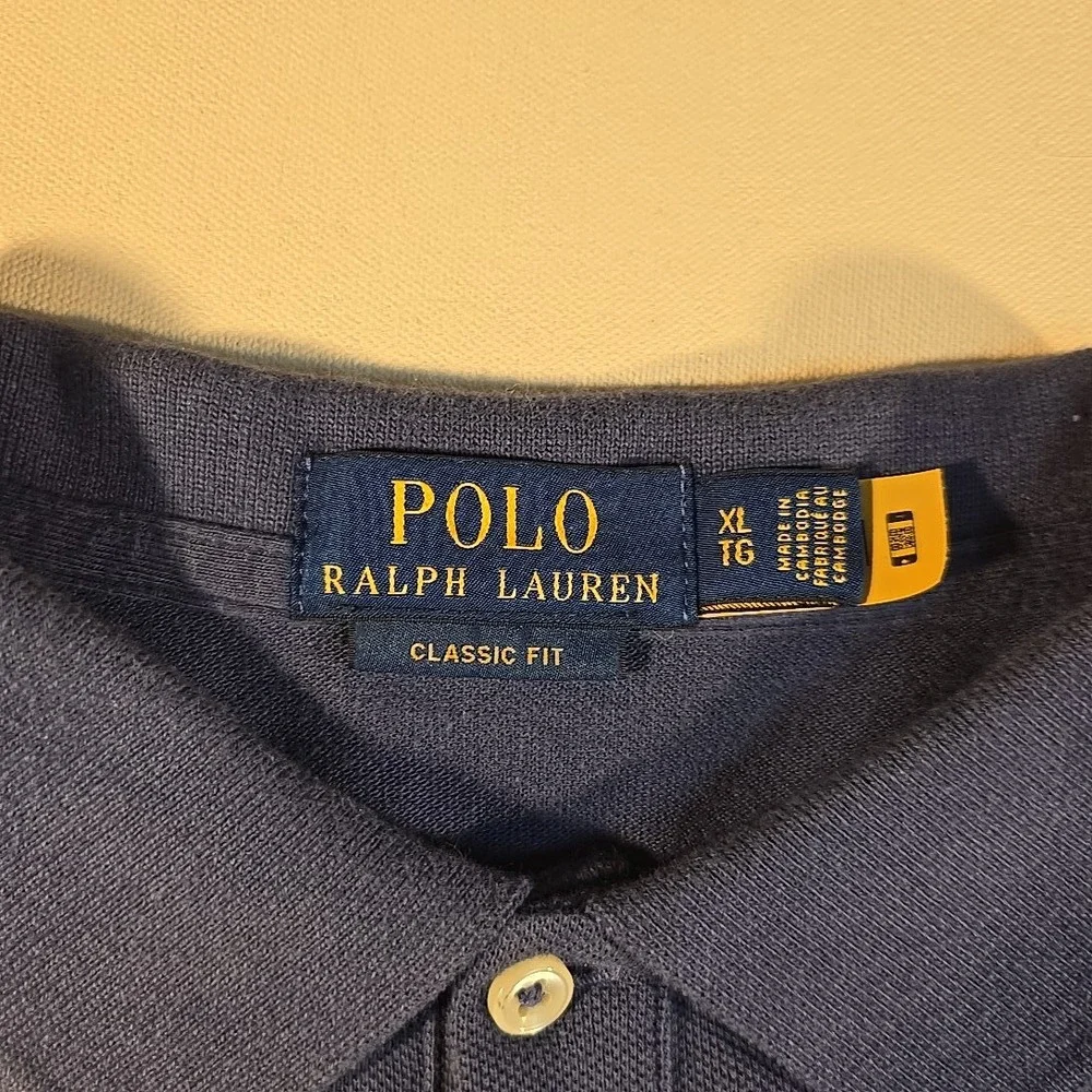 Polo Ralph Lauren Men XL Classic Fit Polo Navy Shirt Colorblock Stripe Short Slv - Picture 3 of 7